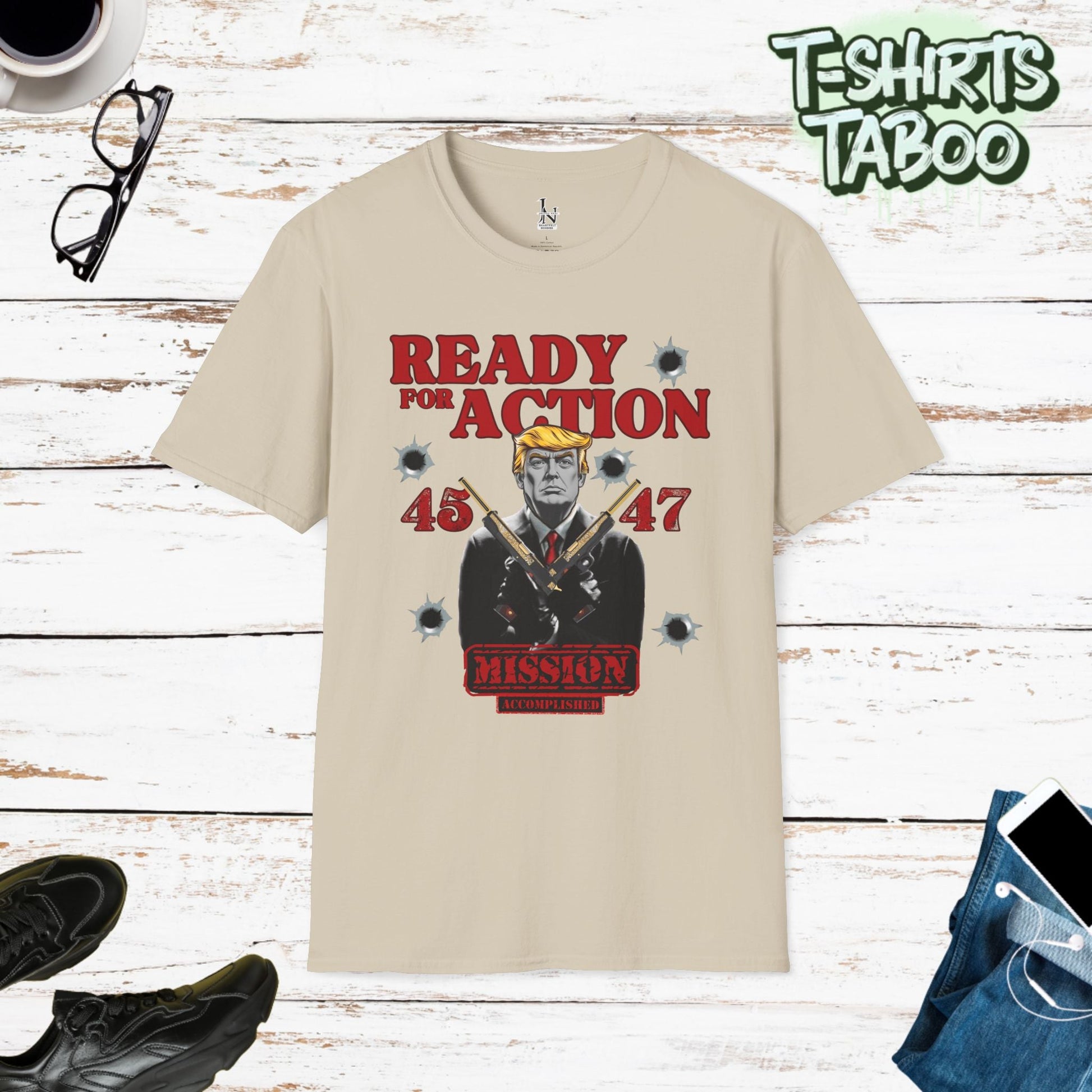 Celebrate record breaking history with our clever political memorabilia 4547 Trump Shirts, with Donald Trump as the iconic Agent 47 holding dual Colt 45's Shop Now 