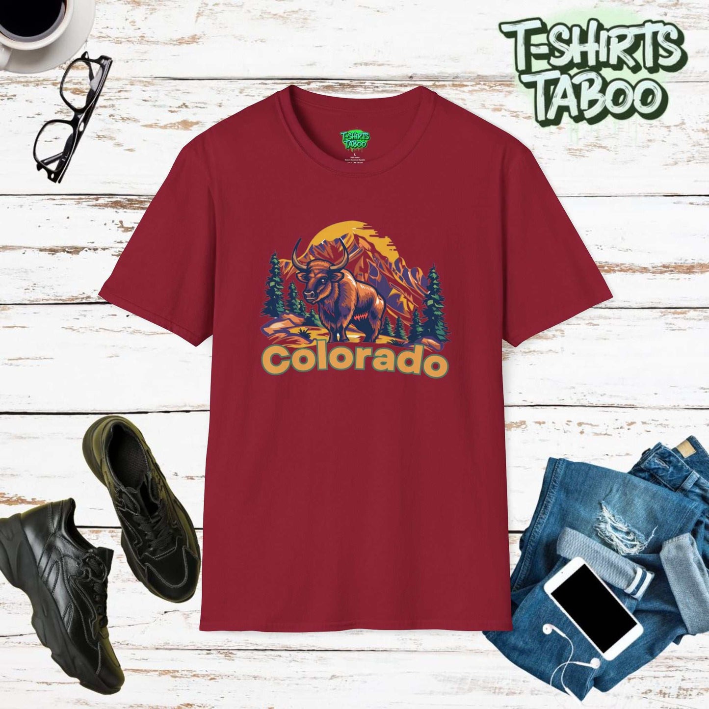 Colorado Big Horn Sheep t-shirt,this captures the majestic beauty of Colorado's wildlife and landscapes. This tee features a big horned sheep in the Rocky Mountains 