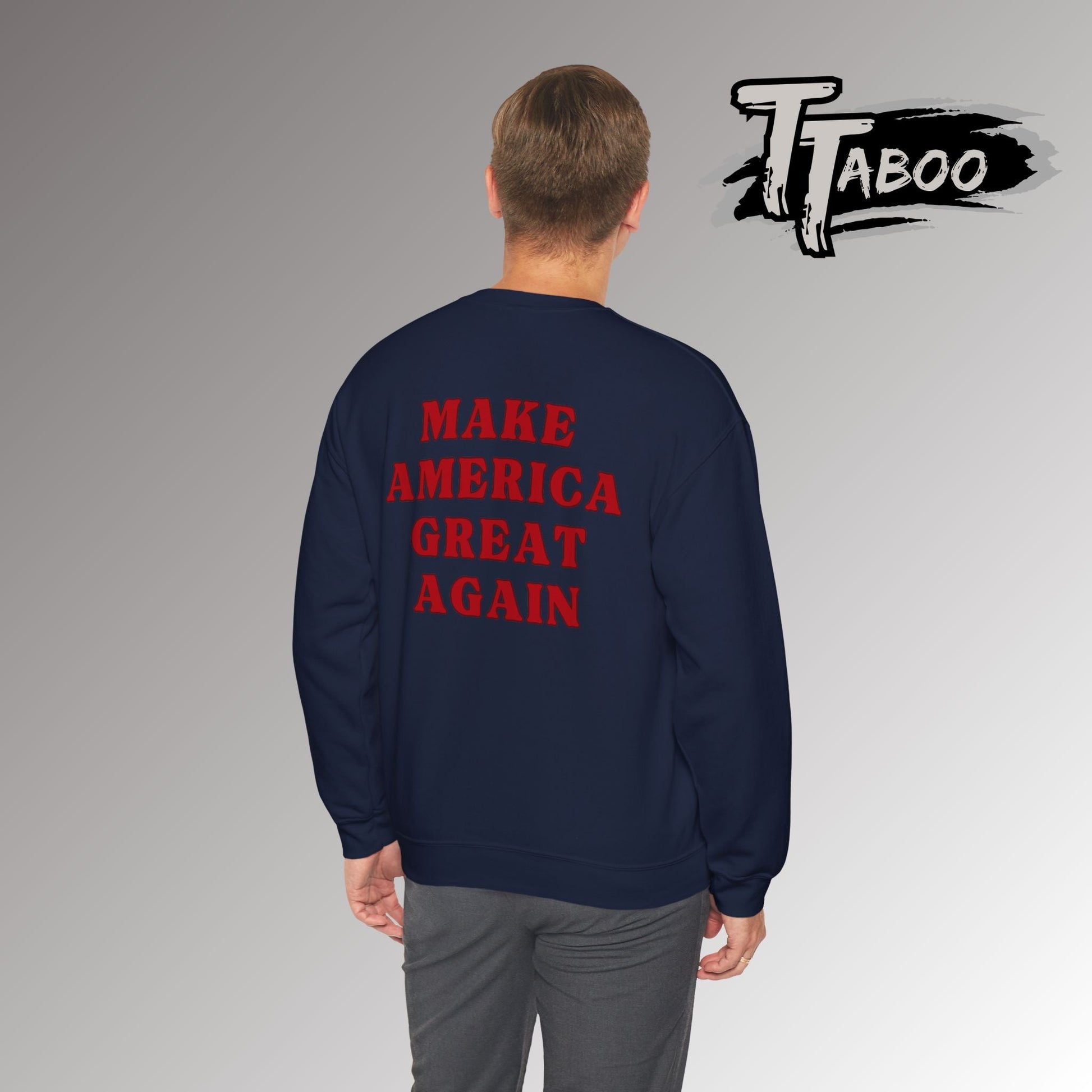 Celebrate record breaking returns with our clever political memorabilia 4547 Trump Sweatshirts with Donald Trump as the iconic Agent 47 holding duel Colt 45's Shop Now