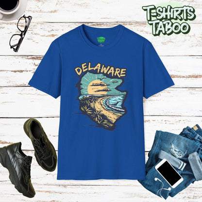 Delaware Beach State Sunset t-shirt, designed to capture the serene beauty of Delaware's coastal charm. This captivating tee features breath taking Sunset on a Beach