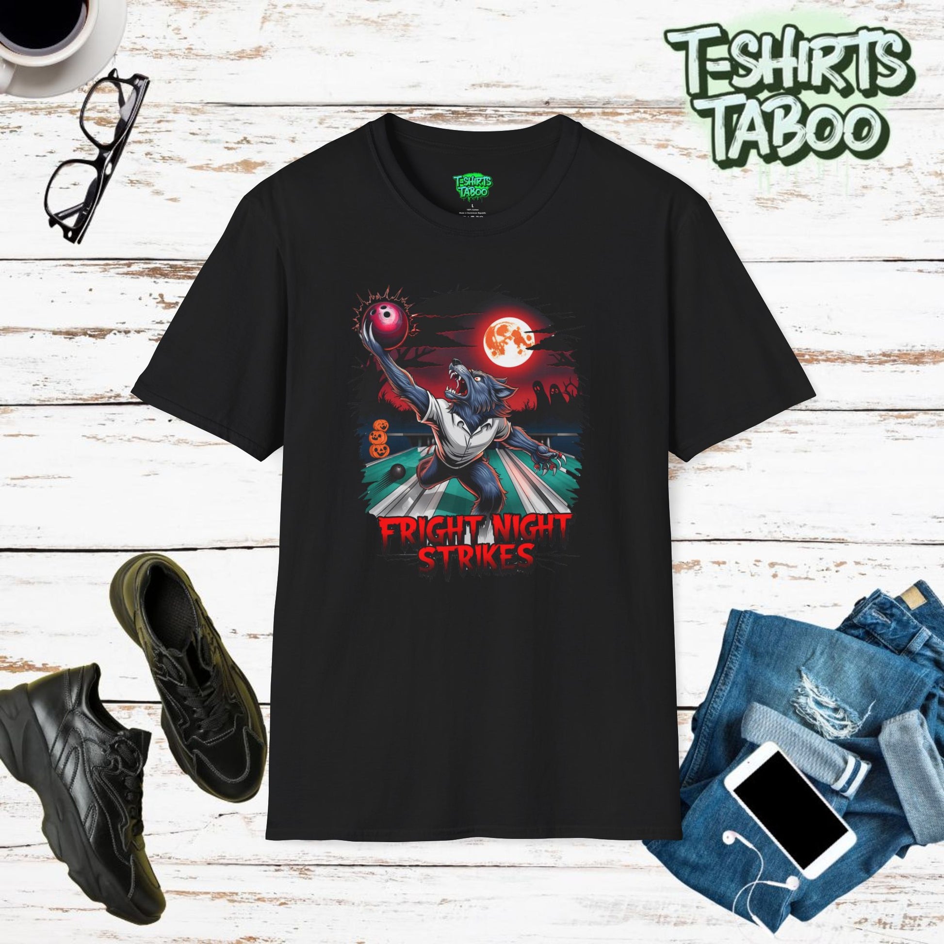 Bowling with my Mummy  Horror Themed Bowling Shirt. show your love for bowling and Halloween shirts with this horror tee. Features a spooky mummy with a bowling ball