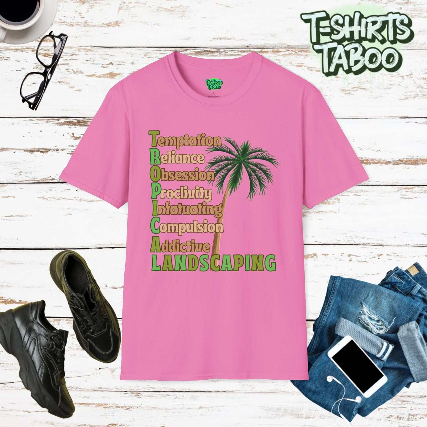 Stay cool and carry on with Tropical Landscaping tee, designed for those who love a touch of tropical paradise gardens. Ideal for Palm tree Lovers and all gardeners.