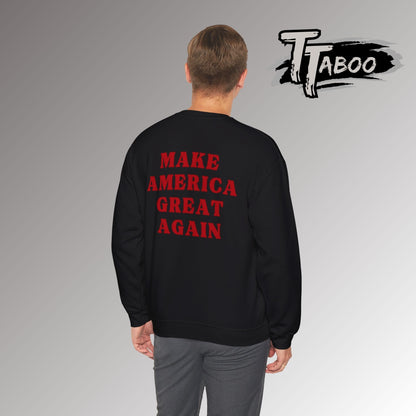 Celebrate record breaking returns with our clever political memorabilia 4547 Trump Sweatshirts with Donald Trump as the iconic Agent 47 holding duel Colt 45's Shop Now