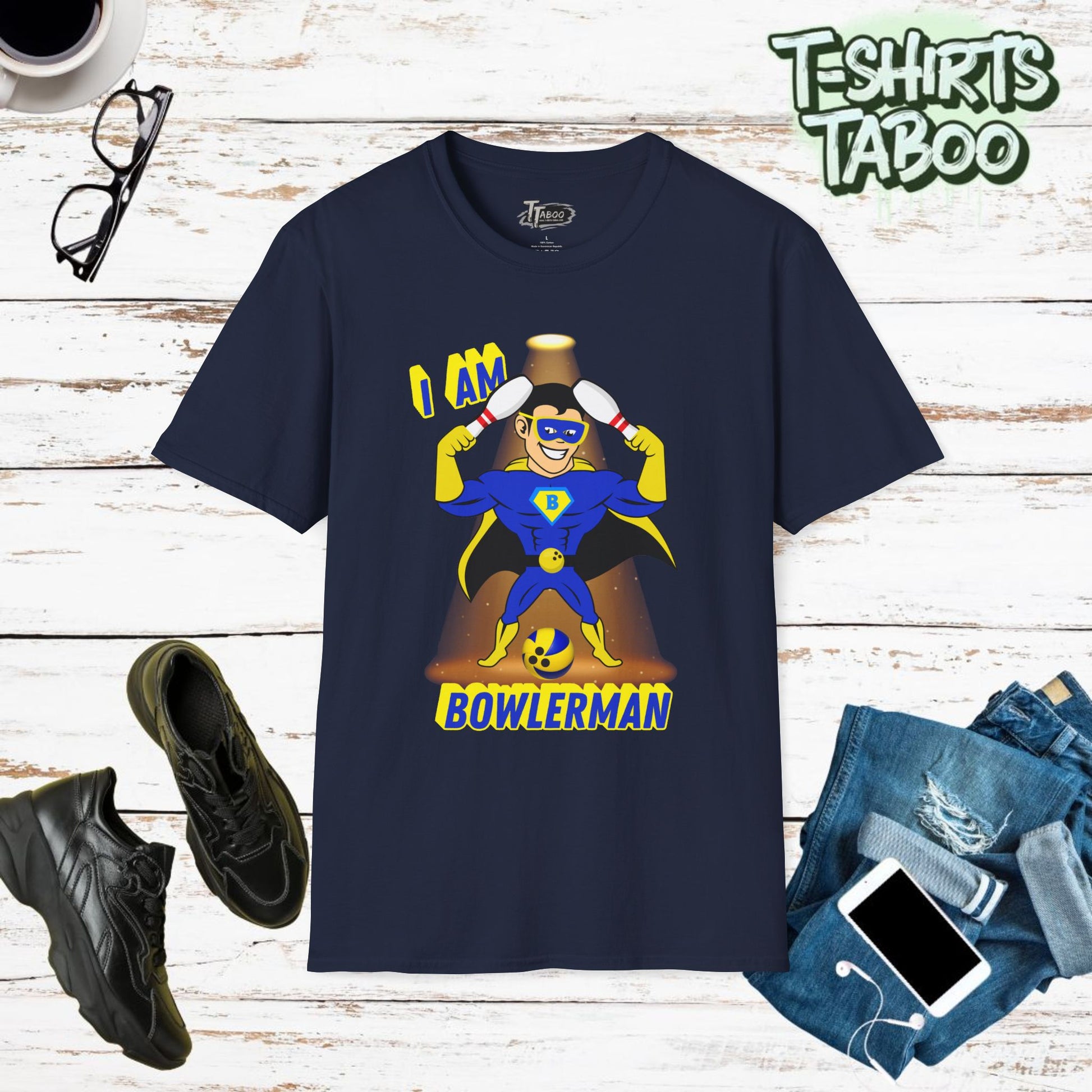 Bowling Shirt  Add a touch of fun to your wardrobe with our Superhero bowling shirt. Perfect for bowling enthusiasts, this Bowling shirt features a bowling superhero