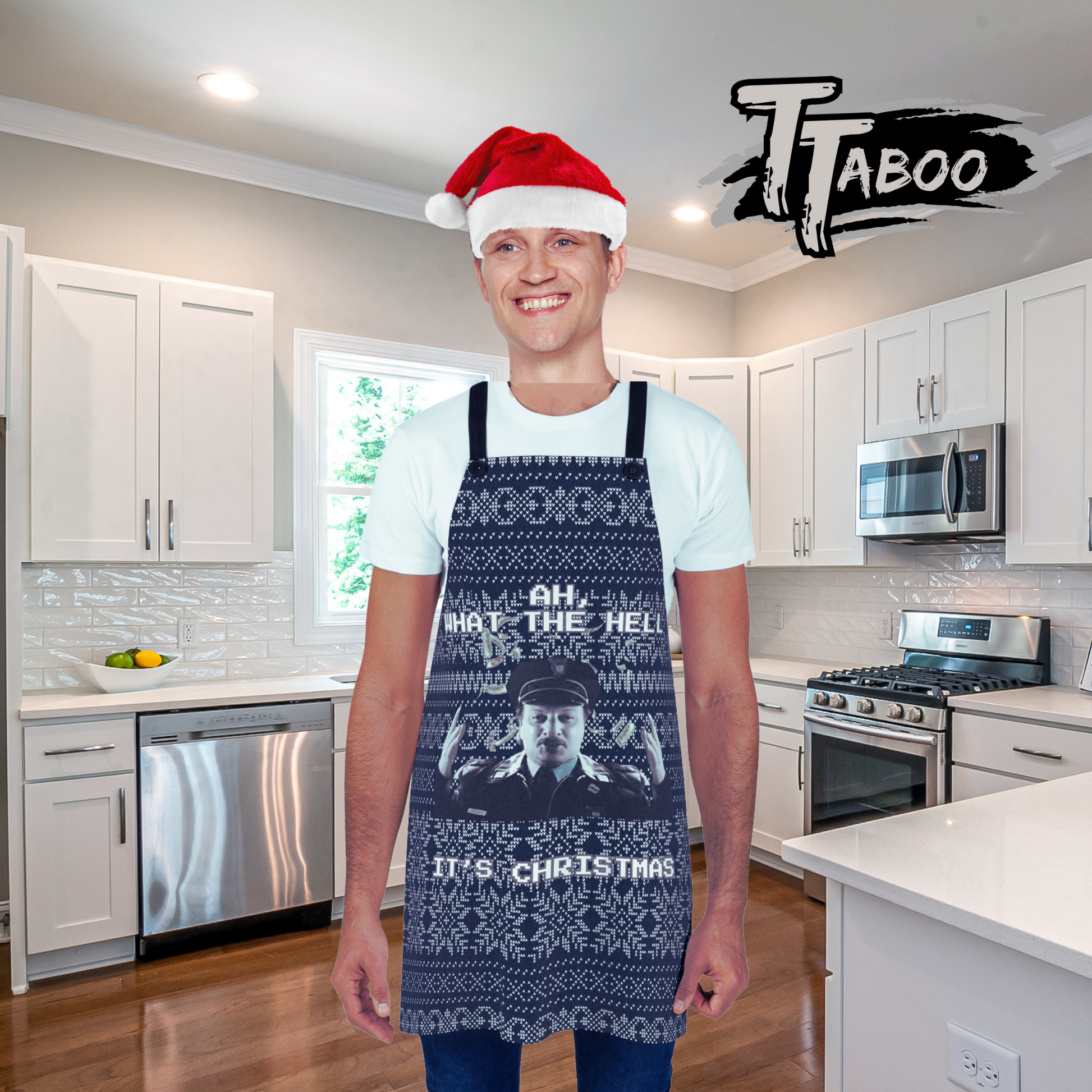 Cook up some holiday chaos with our Die Hard Christmas Apron featuring the iconic Capt. Carmine Lorenzo from the explosive finale of Die Hard 2. Die Hard Christmas Apron combines intricate holiday-inspired patterns with bold, cinematic vibes. It’s the ultimate gift for those who love combining Christmas movie and dinner ideas